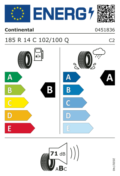 Eu-Märkning Continental VanCont Ultra 185/82R14 102Q