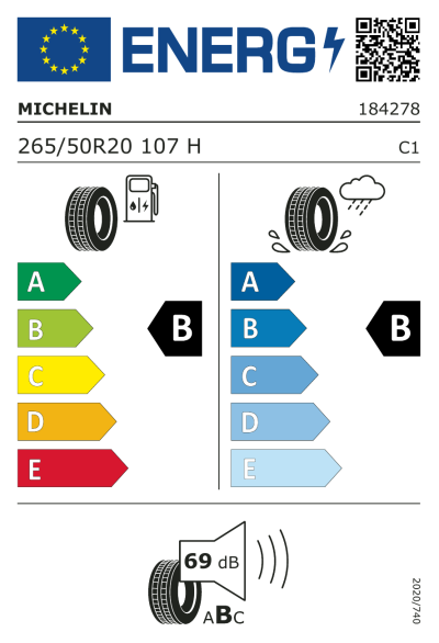 Eu-Märkning Michelin ePrimacy 265/50R20 107H SelfSeal S1