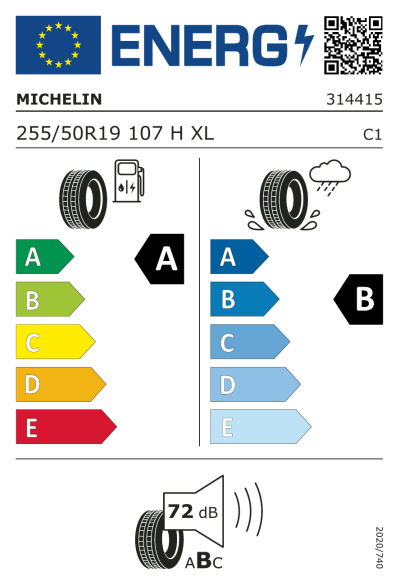 Eu-Märkning Michelin ePrimacy 255/50R19 107H XL