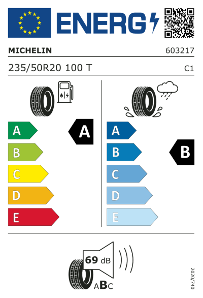 Eu-Märkning Michelin ePrimacy 235/50R20 100T