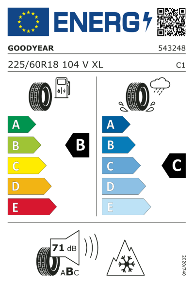 EU-merking Goodyear UltraGrip Performance SUV Gen-1 225/60R18 104V XL