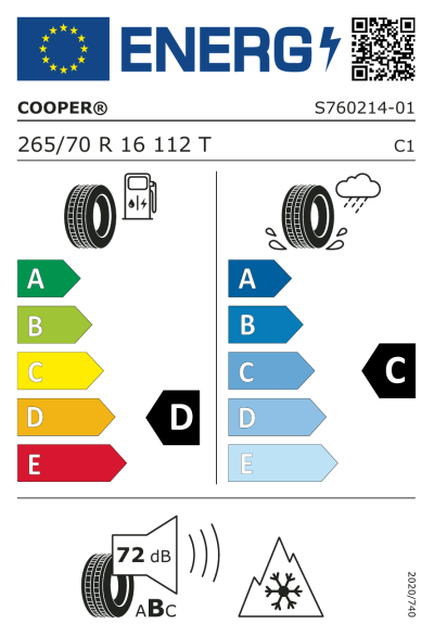 EU-merking Cooper Discoverer A/T3 Sport 2 265/70R16 112T