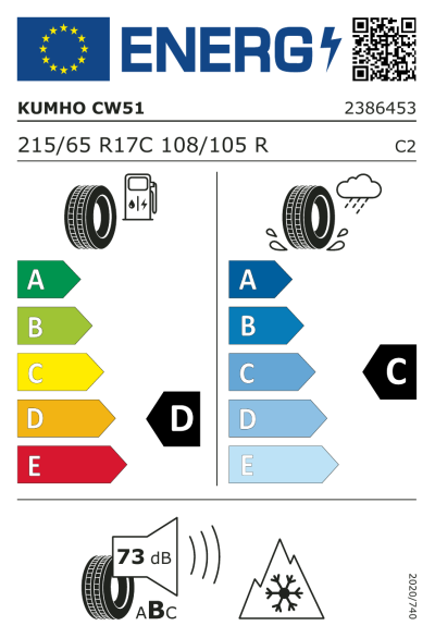 EU-merking Kumho Winter PorTran CW51 215/65R17 108R
