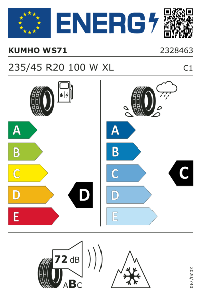 EU-merking Kumho WinterCraft WS71 235/45R20 100W XL