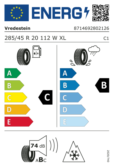Eu-Märkning Vredestein Wintrac Pro+ 285/45R20 112W XL