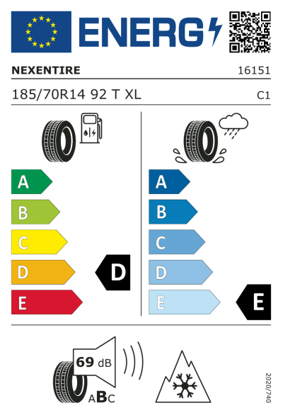 EU-merking Nexen Winguard Ice Plus WH43 185/70R14 92T XL