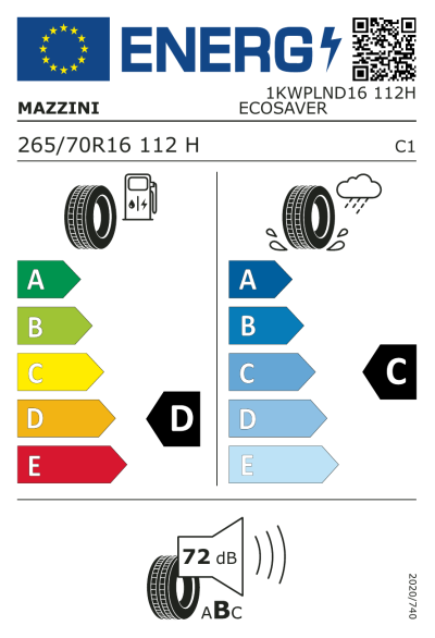 EU-merking Mazzini ECOSAVER 265/70R16 112H