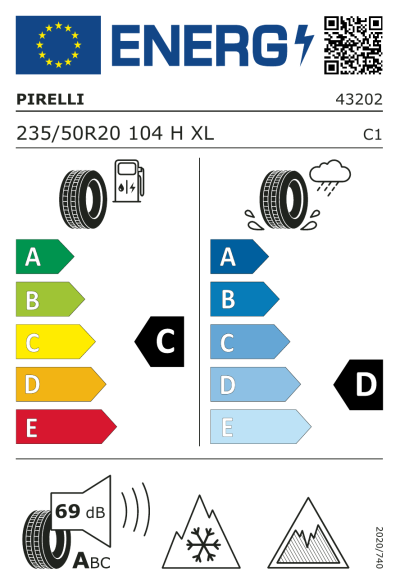 EU-merking Pirelli Ice Zero Asimmetrico 235/50R20 104H XL