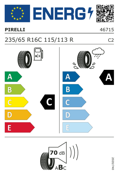 Eu-Märkning Pirelli Carrier 235/65R16 115R