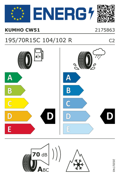 EU-Merkki Kumho Winter PorTran CW51 195/70R15 104R