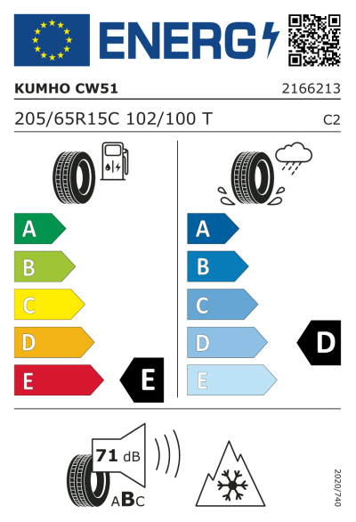 EU-merking Kumho Winter PorTran CW51 205/65R15 102T