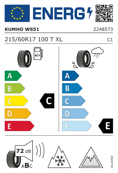 EU-Merkki Kumho WinterCraft WS51 215/60R17 100T XL