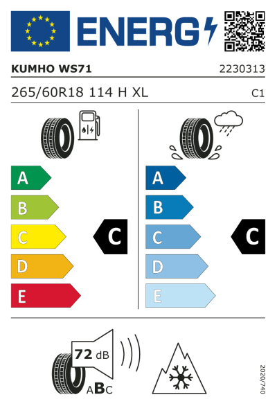 EU-Merkki Kumho WinterCraft WS71 265/60R18 114H XL